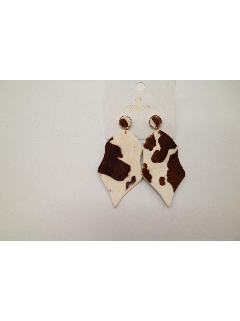 NWT Josslyn Faux Fur Cow Print Earrings Brown White Dangle Drop Statement